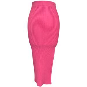 Princess Polly Pink Ribbed Knit Midi Bodycon Slit High Waist Barbiecore M/L